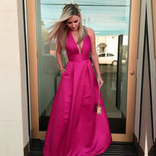 Load image into Gallery viewer, Long Satin Nude Tulle Neck Prom Dresses
