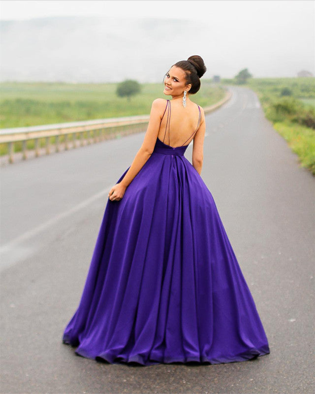 Long Purple Prom Dresses Satin Open Back Long Purple Prom Dresses Satin Open Back