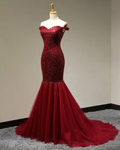 Burgundy Sequins Sweetheart Mermaid Evening Dress Off Shoulder Prom Go ...