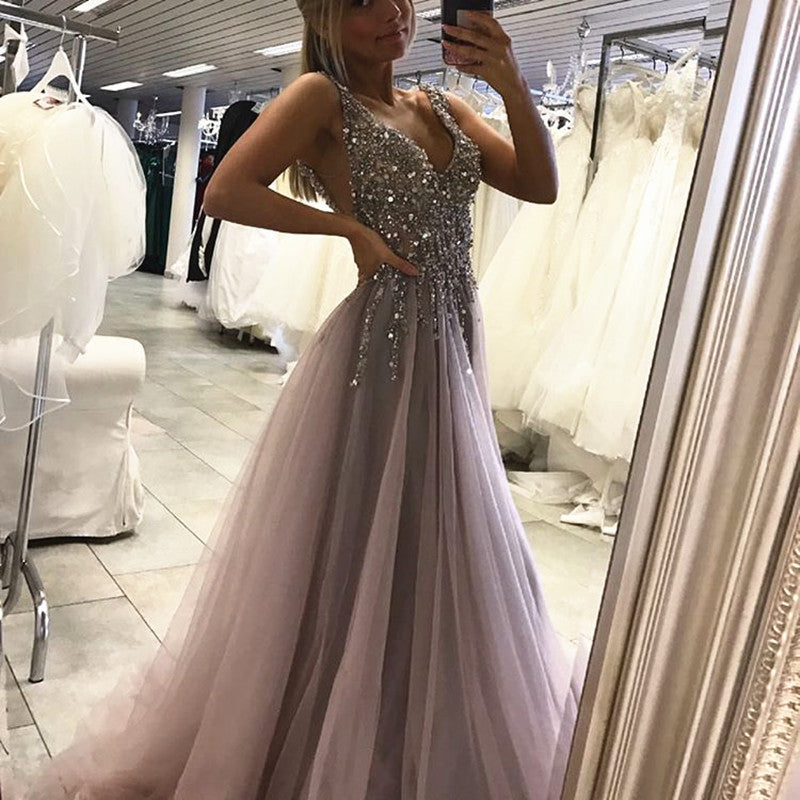 2021 Long Tulle Sequins Beaded Prom Evening Dresses Sequin Beaded alinanova 2021 Long Tulle Sequins Beaded Prom Evening Dresses Sequin Beaded alinanova