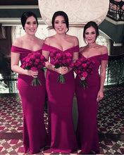 Load image into Gallery viewer, Elegant-Purple-Bridesmaid-Dresses-Off-The-Shoulder-Formal-Gowns
