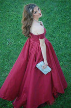 Load image into Gallery viewer, A-line V-neck Off The Shoulder Long Satin Plus Size Prom Dresses
