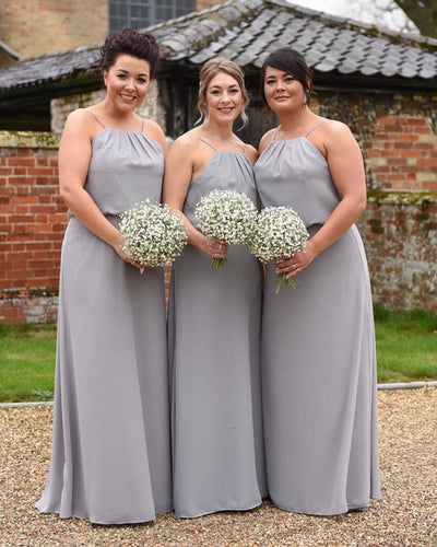 Modern Style Long Chiffon Halter Long Bridesmaid Dresses Plus Size-alinanova
