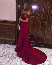Load image into Gallery viewer, Stylish V-neck Off Shoulder Mermaid Evening Dress Long Satin Gowns-alinanova
