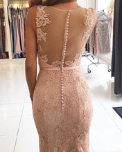 Load image into Gallery viewer, Sexy Nude Back Champagne Lace Mermaid Evening Dresses
