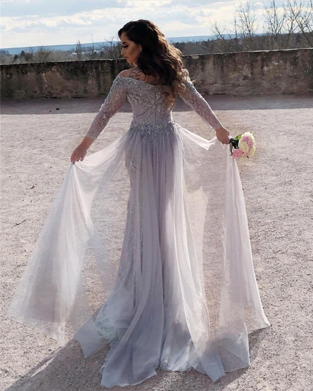 fitted lace wedding dress Three Quarter Sleeve Lace Fit Flare Wedding Dress main image 0