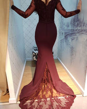 Load image into Gallery viewer, Lace Appliques Long Sleeves V-neck Mermaid Bridesmaid Dresses
