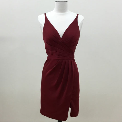 Chiffon V Neck Sheath Bridesmaid Dresses Short Cocktail Dress With Split-alinanova