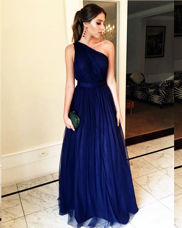 Long Tulle Floor Length Bridesmaid Dresses One Shoulder
