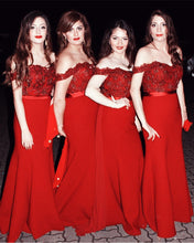 Load image into Gallery viewer, Burgundy Bridesmaid Dresses Mermaid Sweetheart Off Shoulder Formal Gowns
