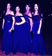 Load image into Gallery viewer, Burgundy Bridesmaid Dresses Mermaid Sweetheart Off Shoulder Formal Gowns
