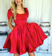 Load image into Gallery viewer, Elegant Bow Shoulders Ruffles Satin Homecoming Dresses

