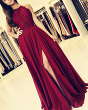 Load image into Gallery viewer, Elegant Lace Halter Long Chiffon Bridesmaid Dresses Leg Slit-alinanova
