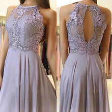 Load image into Gallery viewer, Elegant Lace Halter Long Chiffon Bridesmaid Dresses Leg Slit
