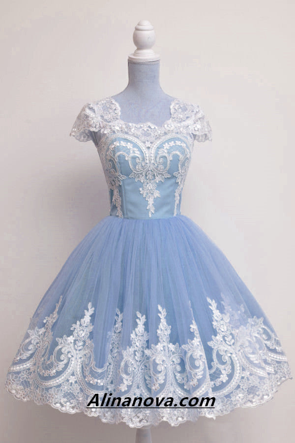 Vintage 1950s Prom Dresses Tulle Swing Party Dress Lace Appliques