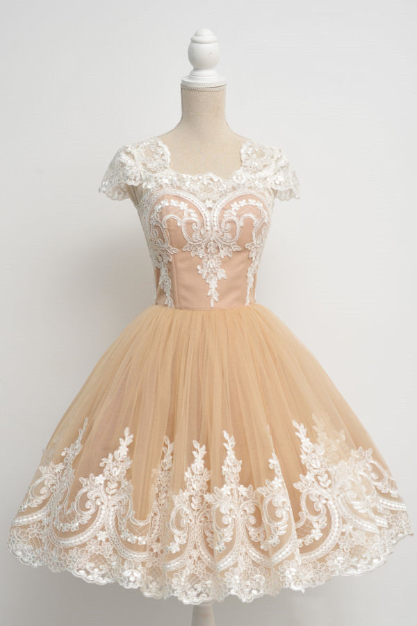 Vintage 1950s Prom Dresses Tulle Swing Party Dress Lace Appliques – alinanova