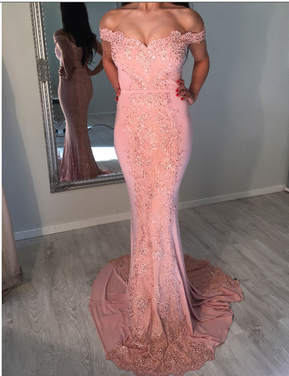 Sexy Off Shoulder Mermaid Prom Dresses Appliques