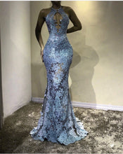Load image into Gallery viewer, Unique Halter Top See Through Lace Prom Dress Mermaid Evening Gowns-alinanova
