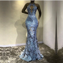Load image into Gallery viewer, Unique Halter Top See Through Lace Prom Dress Mermaid Evening Gowns

