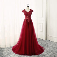 Load image into Gallery viewer, Elegant Lace Appliques V Neck Tulle Bridesmaid Dresses Long-alinanova
