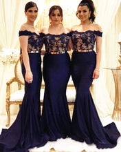 Load image into Gallery viewer, Navy-Blue-Bridesmaid-Dresses-Elegant-Lace-Appliques
