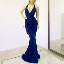 Load image into Gallery viewer, Deep V Neck Long Jersey Mermaid Evening Gown Dresses
