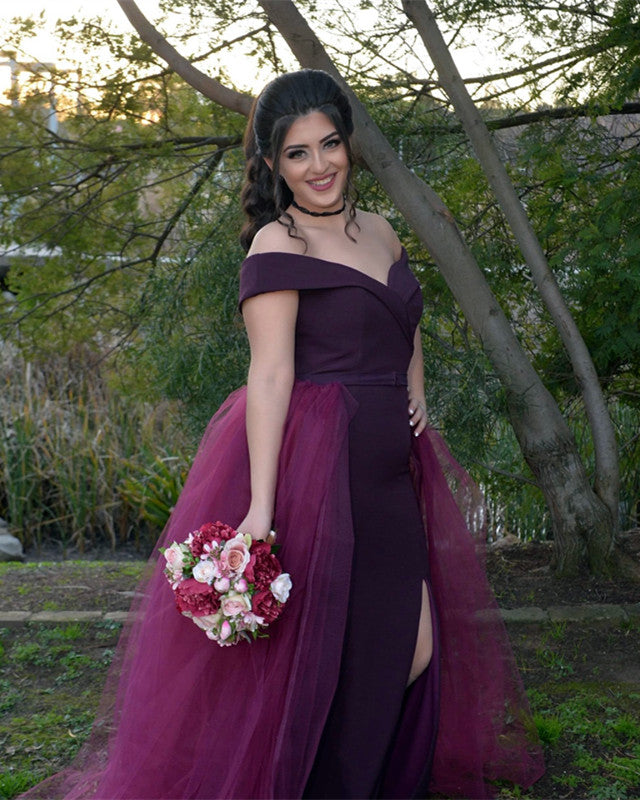 Long Satin V-neck Mermaid Bridesmaid Dresses Removable Skirt