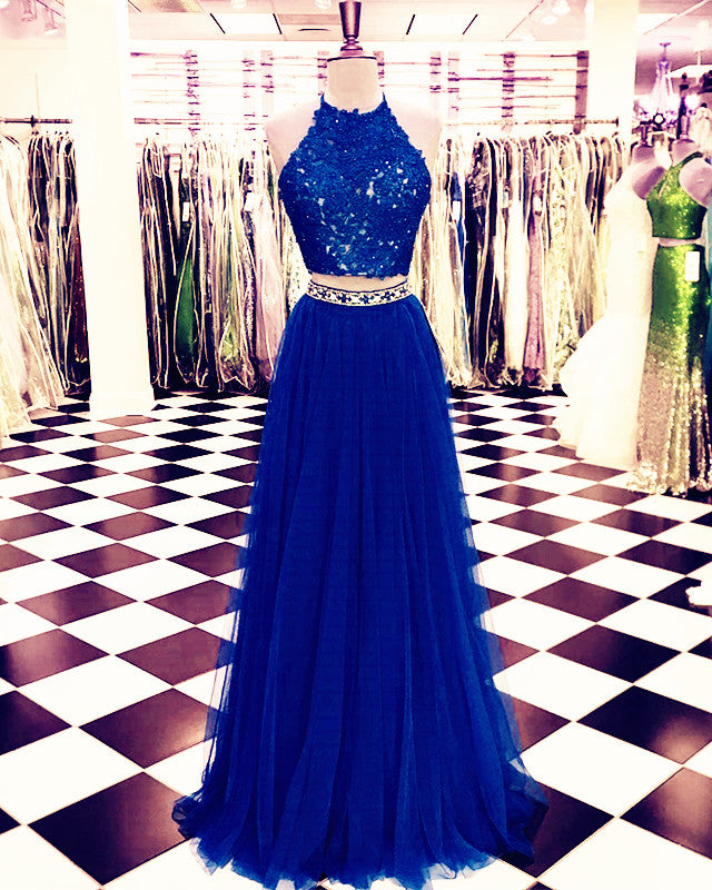 Lace Crop Top Tulle Prom Dresses Two Piece Evening Gowns Beaded Sashes Lace Crop Top Tulle Prom Dresses Two Piece Evening Gowns Beaded Sashes