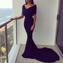Load image into Gallery viewer, Deep V Neck Off Shoulder Long Mermaid Evening Gowns-alinanova
