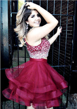 Load image into Gallery viewer, Ombre Sequins Beaded Ruffle Homecoming Dresses Two Piece
