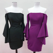 Load image into Gallery viewer, Off The Shoulder Satin Sheath Homecoming Dresses With Puffy Sleeves
