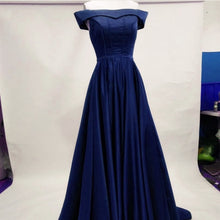 Load image into Gallery viewer, Long Burgundy Satin Evening Gowns Off The Shoulder Prom Dresses
