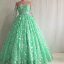 Load image into Gallery viewer, Illusion Neckline Long Sleeves Lace Ball Gowns Quinceanera Dresses
