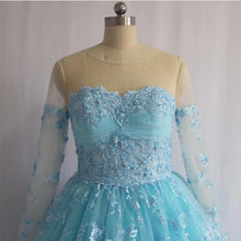 Load image into Gallery viewer, Illusion Neckline Long Sleeves Lace Ball Gowns Quinceanera Dresses
