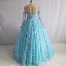 Load image into Gallery viewer, Illusion Neckline Long Sleeves Lace Ball Gowns Quinceanera Dresses
