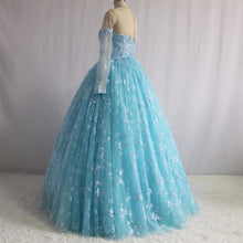 Load image into Gallery viewer, Illusion Neckline Long Sleeves Lace Ball Gowns Quinceanera Dresses
