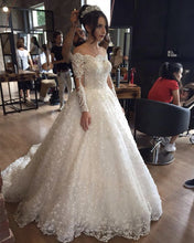 Load image into Gallery viewer, Illusion Neckline Long Sleeves Lace Wedding Dresses Ball Gowns
