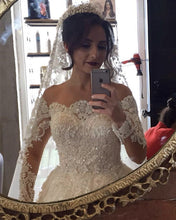 Load image into Gallery viewer, Illusion Neckline Long Sleeves Lace Wedding Dresses Ball Gowns
