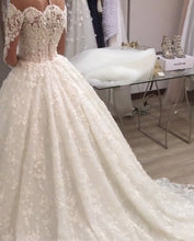 Load image into Gallery viewer, Illusion Neckline Long Sleeves Lace Wedding Dresses Ball Gowns
