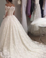 Load image into Gallery viewer, Illusion Neckline Long Sleeves Lace Wedding Dresses Ball Gowns
