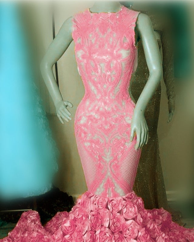Iridescent Sequins Pink Rosette Mermaid Prom Dresses Iridescent Sequins Pink Rosette Mermaid Prom Dresses