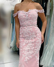 Load image into Gallery viewer, Mermaid Ivory And Pink Lace Prom Dress
