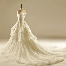 Load image into Gallery viewer, Ivory Lace A-line V Neck Off The Shoulder Wedding Dresses Princess
