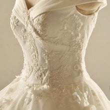 Load image into Gallery viewer, Ivory Lace A-line V Neck Off The Shoulder Wedding Dresses Princess

