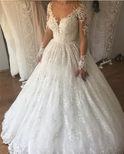 Load image into Gallery viewer, Ivory Lace Appliques Long Sleeves Ball Gowns Wedding Dresses
