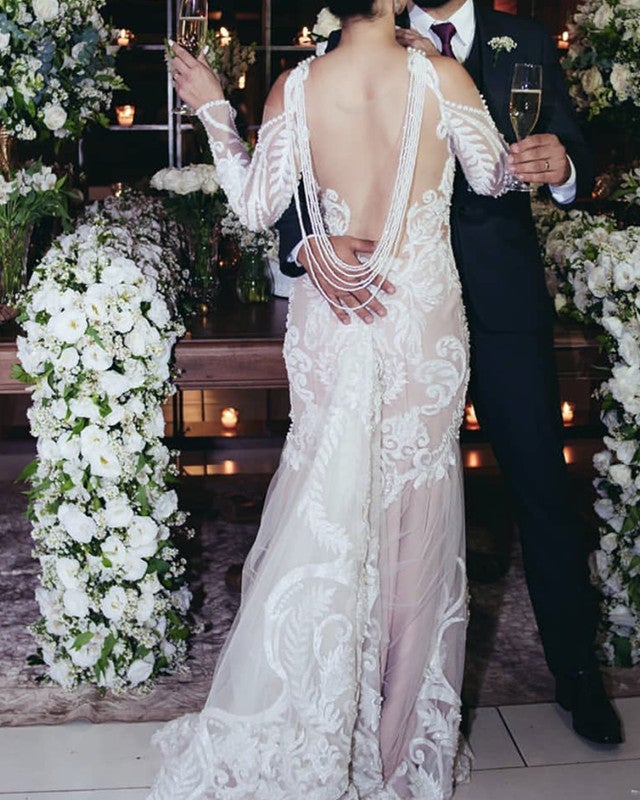 Ivory Lace Embroidery Mermaid Wedding Dress Long Sleeves
