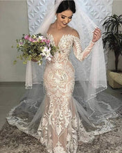 Load image into Gallery viewer, Ivory Lace Embroidery Mermaid Wedding Dress Long Sleeves
