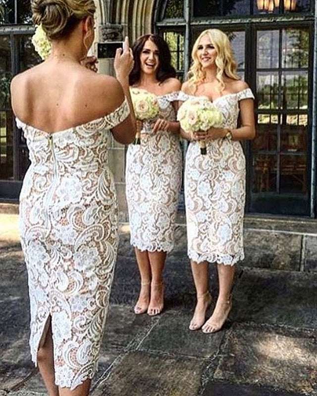 Tea Length Bridesmaid Dresses Lace Off Shoulder Tea Length Bridesmaid Dresses Lace Off Shoulder