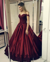 Load image into Gallery viewer, Burgundy Wedding Ball Gown Lace Edge
