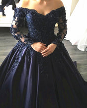 Load image into Gallery viewer, Long Sleeves Ball Gown Wedding Dresses Navy Blue
